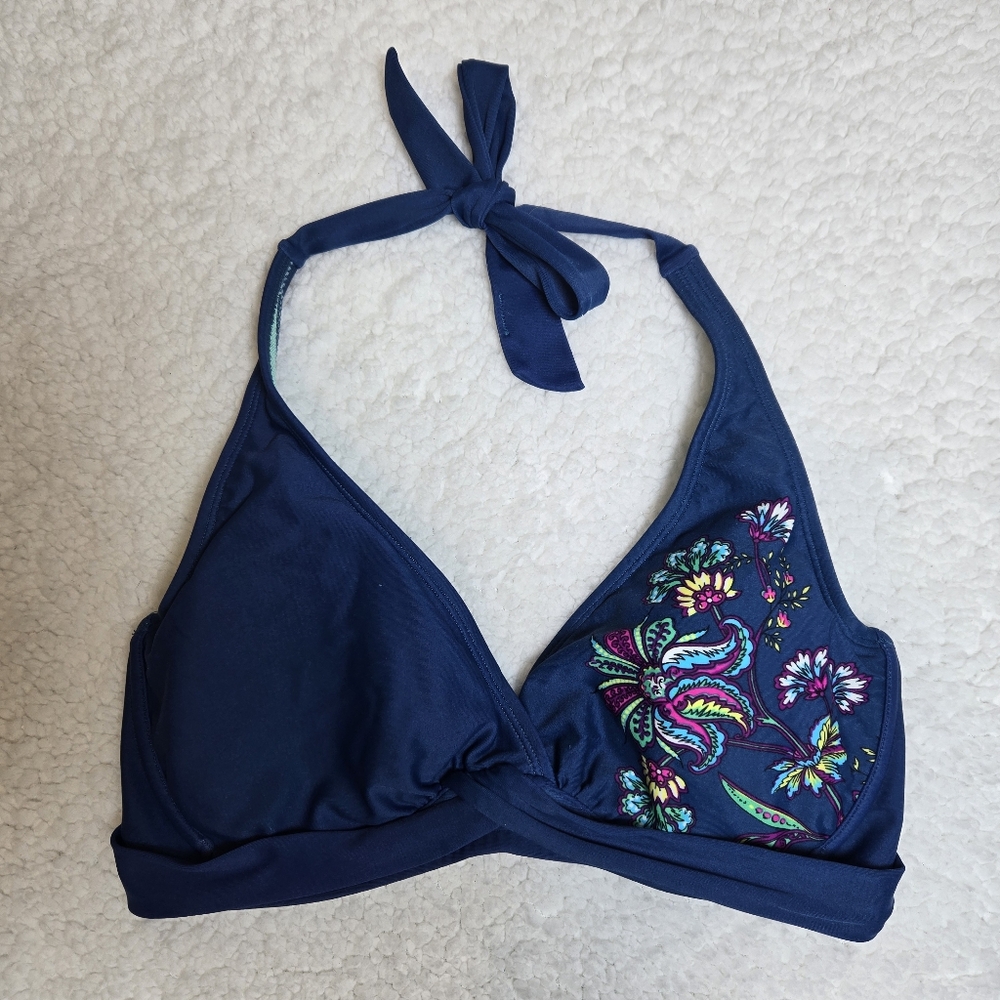 Athleta Bikini Top Underwire Blue Floral 34D/DD Triangle Halter